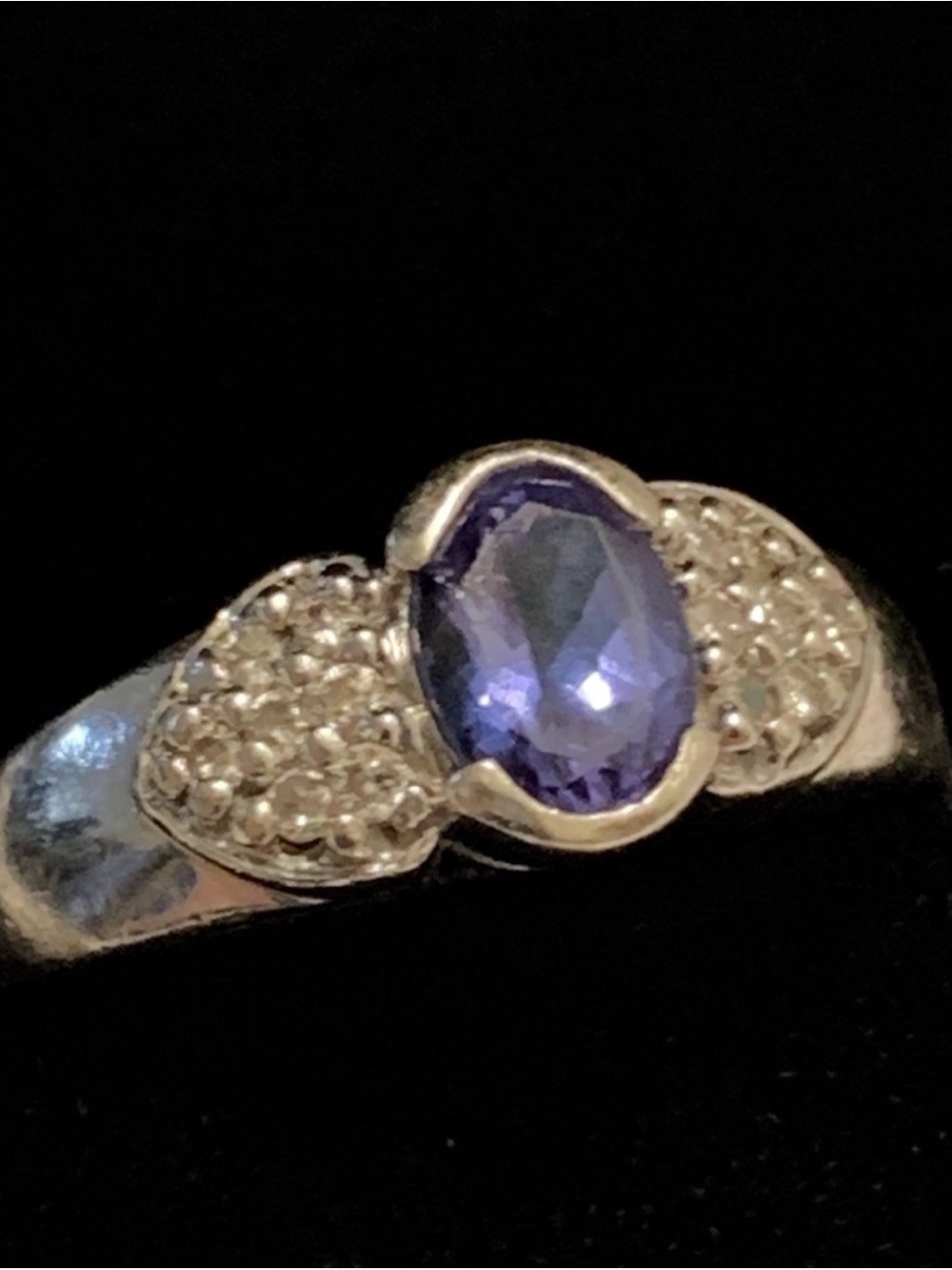 Solid 14K 14Kt white gold tanzanite and Diamond Accent ladies women’s ring